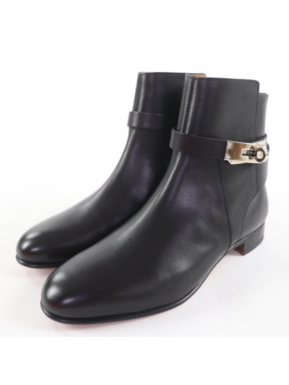 Hermes Neo Silver Kelly Buckle Leather Short Boots Black